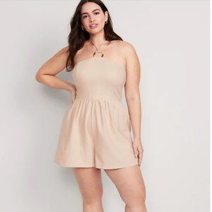 O-Ring Halter Linen Romper - Old Navy - Color: Desert Floor - Size L